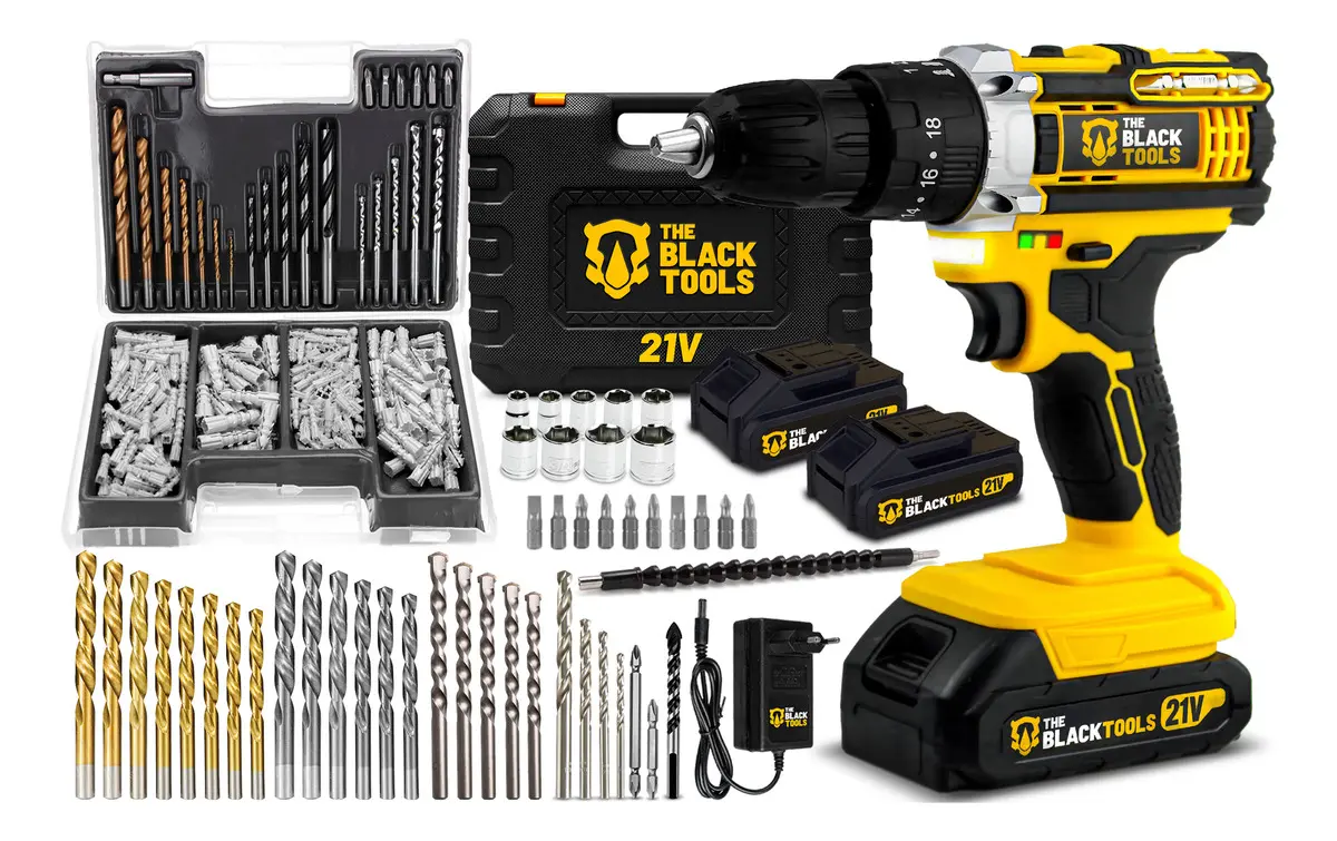 Foto da oferta Nossa escolha: parafusadeira The Black Tools, maleta e conjunto de brocas e buchas.